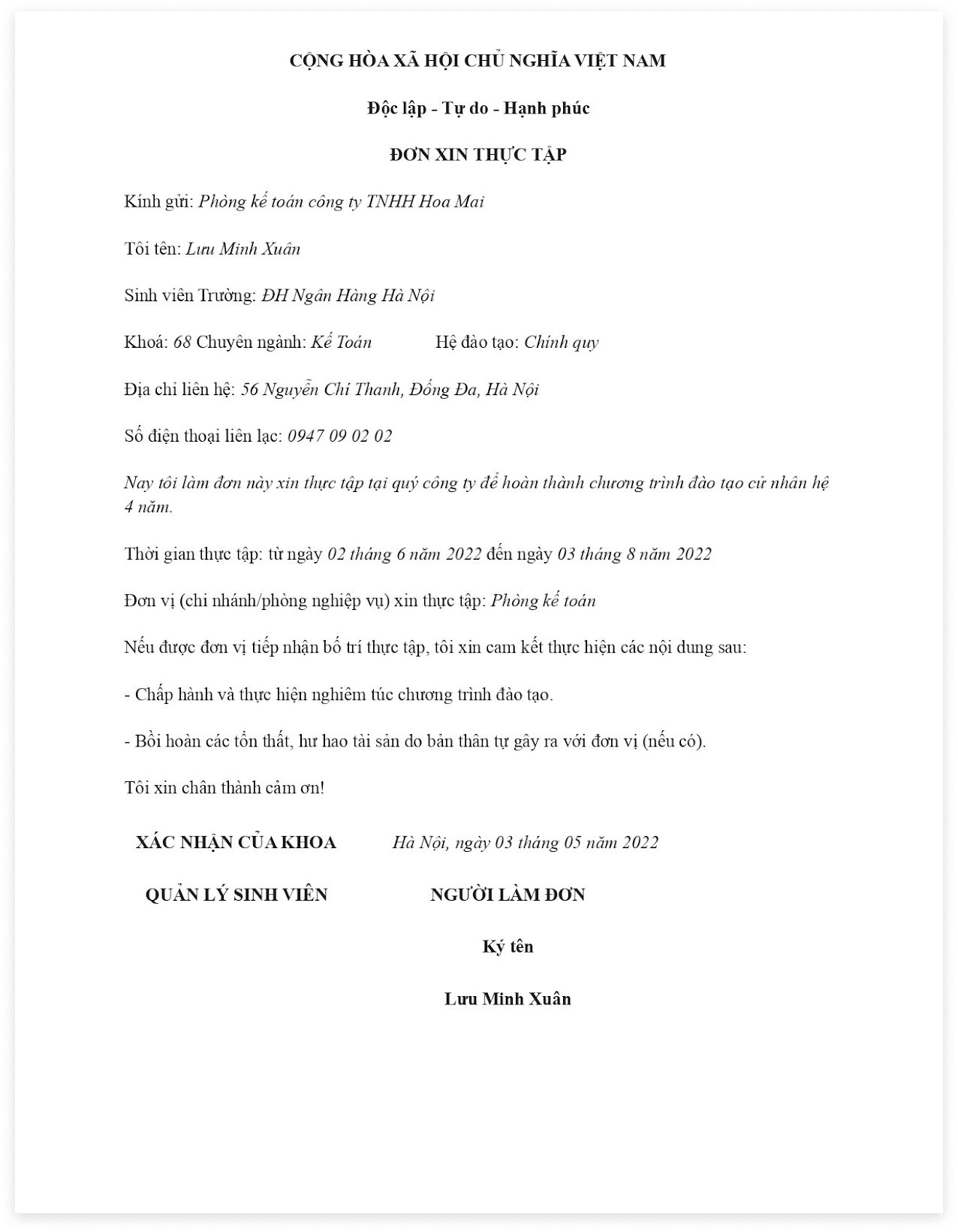 Mẫu đơn xin việc cho sinh viên thực tập thu hút nhà tuyển dụng