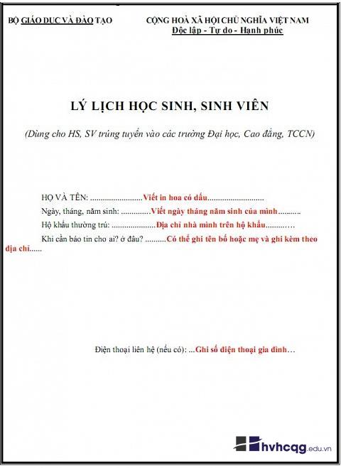 Hướng dẫn viết sơ yếu lý lịch học sinh viên 2023 mới nhất, hướng dẫn Điền sơ yếu lý lịch hoc sinh, sinh viên